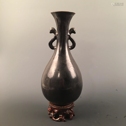 Chinese Black Glazed Bottle Vase