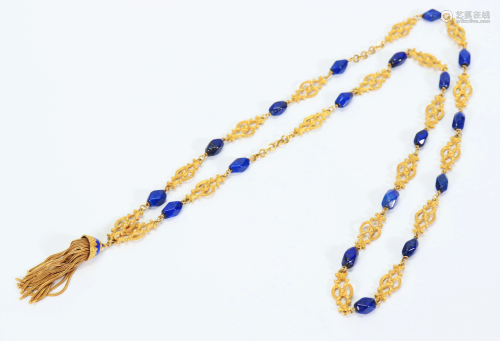 Lapis Lazuli & 14K Yellow Gold Link Chain & Tassel