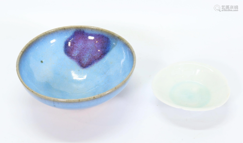 2 Chinese Porcelains: Junyao Bowl, Qingbai Plate