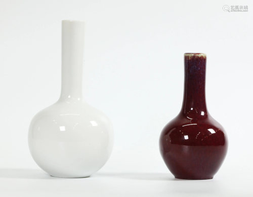 2 Chinese Porcelain Vases, Flambe & Blanc de Chine