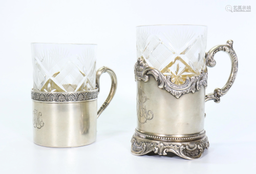 2 Russian Faberge Silver Teaglass Holders