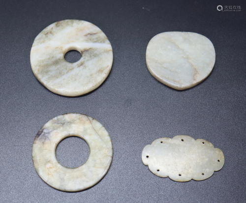 4 Chinese Ming or Earlier Celadon Jade Plaques