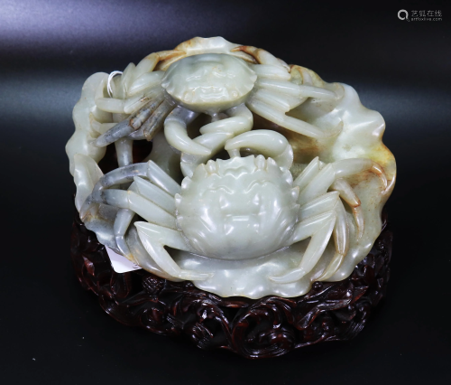 Fine Chinese 19C Pale Celadon to Russet Jade Crabs