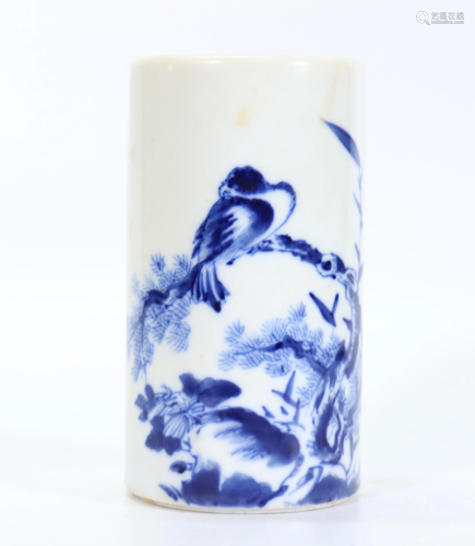 Chinese Blue & White Porcelain Brush Pot (Bitong)