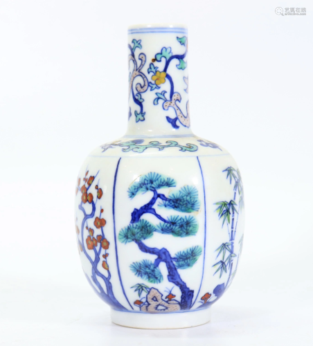 Chinese Doucai 3-Friends of Winter Porcelain Vase
