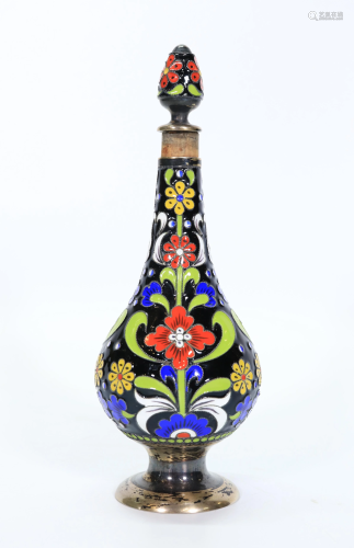 Russian Silver & Cloisonne Perfume Bottle & Cover