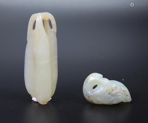 2 Chinese Qing Dynasty Pale Celadon Jade Toggles