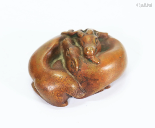 Chinese Solid Bronze Seated Deer Paper Weight