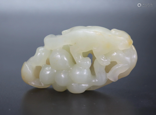 Chinese Pale Celadon Jade Squirrel & Grapes Toggle