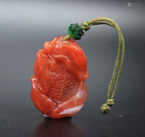 Chinese Qing Carved Carnelian Agate Toad Pendant