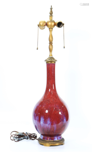 Large Chinese Flambe Red Porcelain Bottle Vase