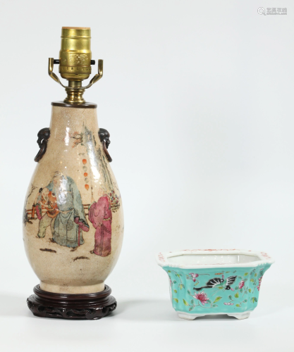 Chinese Enameled Porcelain Vase & Small Planter