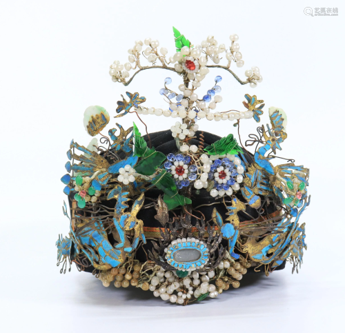 Chinese Jeweled Feathered Wedding Ritual Headpiece