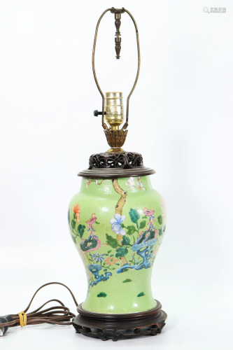Chinese Famille Rose & Lime Green Porcelain Jar