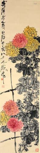 A CHINESE CHRYTHESANMUM PAINTING, QI BAISHI MARK