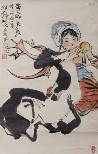 ATTRIBUTED TO CHENG SHIFA, DEER AND GIRL