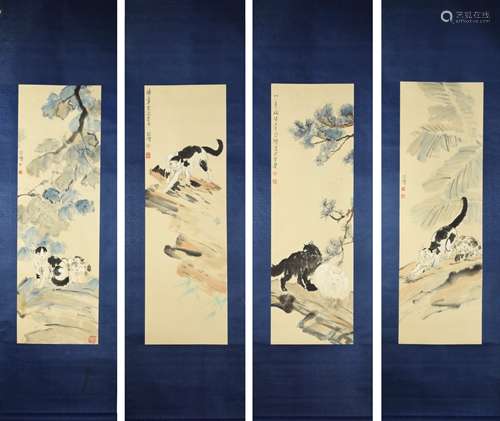 A SET OF FOUR PIECES OF THE CAT PAINTING,XU BEIHONG MARK