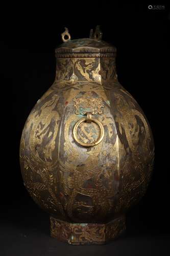 A GILT-BRONZE DRAGON PATTERN OCTAGONAL VASE 