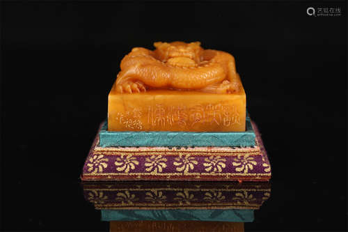 A CHINESE CARVED SHOUSHAN STONE SEAL