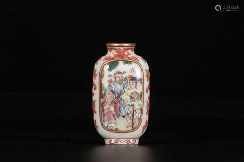 A FAMILLE ROSE EIGHT IMMORTAL SNUFF BOTTLE