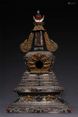 A CHINESE GILT-SILVER STUPA