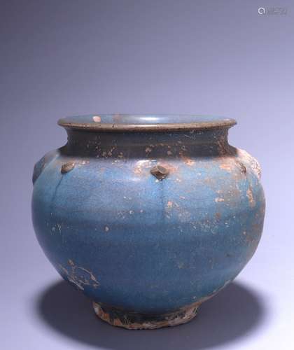 A JUN KILN DOUBLE-BEAST-EARED JAR 