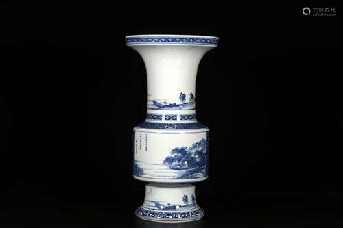 A BLUE AND WHITE CHINESE LANDESCAPE BEAKER