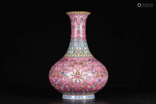 A CARMINE YANGCAI PEAR-SHAPED VASE