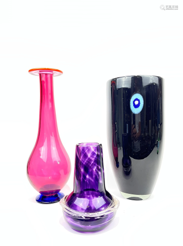 Three Art Worked Glass Vases