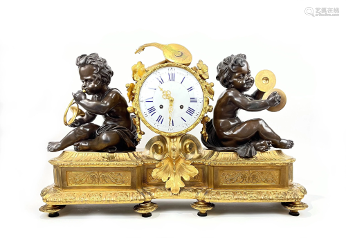 19th c. Large French Bronze Mantel Clock with Musical