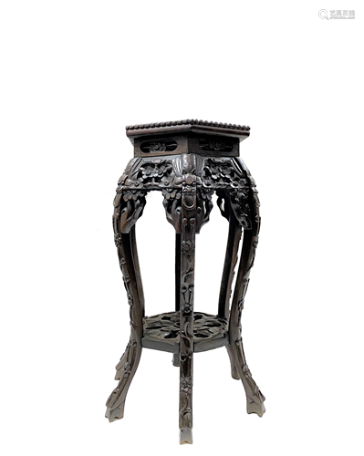 Antique Chinese Marble Top 6 Legs Pedestal Table