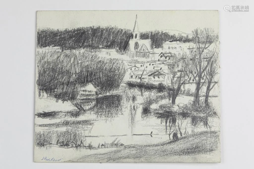 CHARCOAL DRAWING OF LANDSCAPE BY J. BOCKHOUT