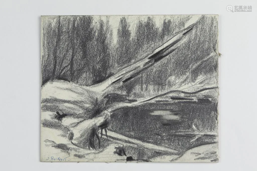 CHARCOAL DRAWING OF LANDSCAPE BY J. BOCKHOUT