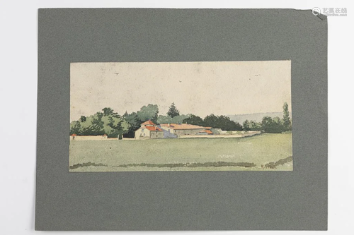 WATERCOLOR PAINTING OF FARMLAND BY R. VIDAL