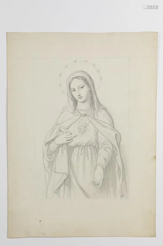 DRAWING OF BLESSED MARY, SIGNED AP