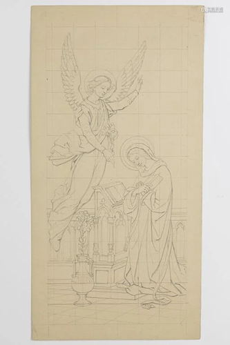 SKETCH DRAWING OF AN ANGEL AND BLESSED MARY