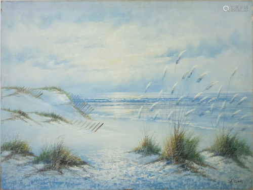 LARGE OIL PAINTING ON CANVAS OF A BEACH LANDSCAPE