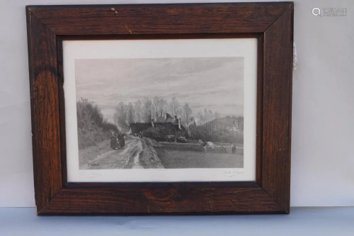 FRAMED DRAWING OF A VILLAGE