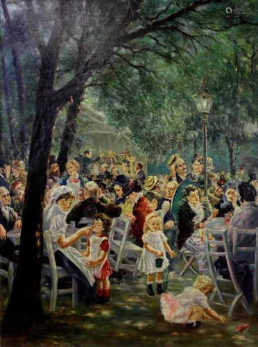 OIL PAINTING ON CANVAS OF OUTDOOR GATHERING