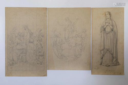 GROUP OF SIX SAINTS AND RELIGIOUS DRAWINGS