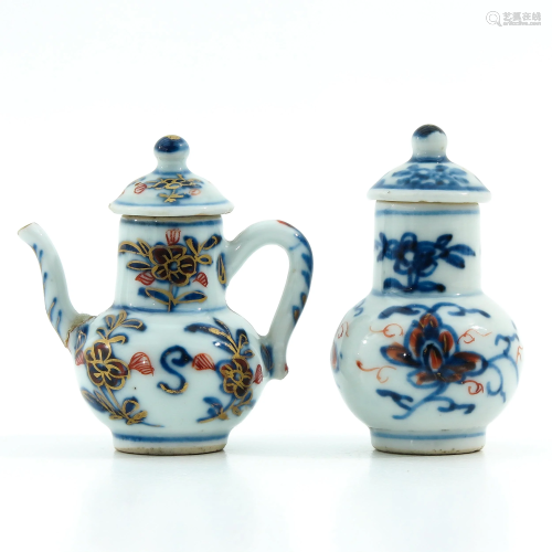 A Miniature Cruet and Vase with Cover