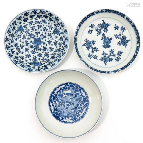 A Lot of 3 Blue and White Plates