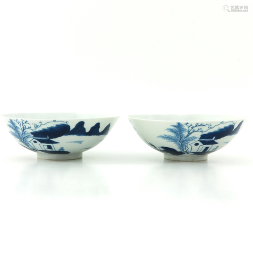 A Pair of Blue and White Bowls