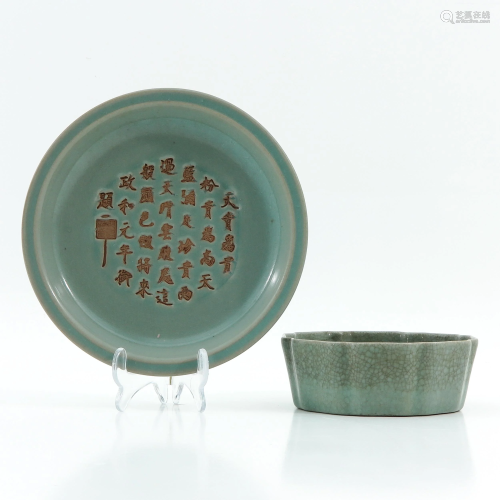 A Celadon Plate and Dish