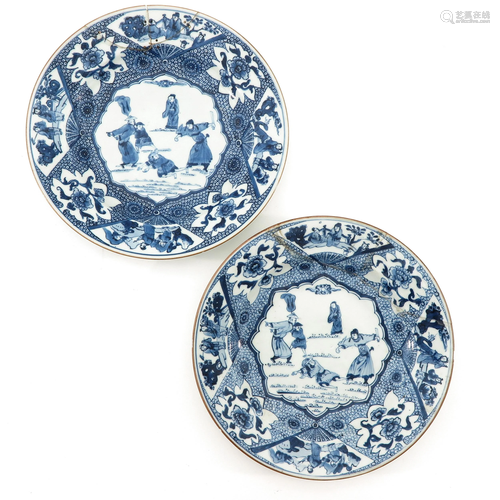 A Pair of Blue and White Plates