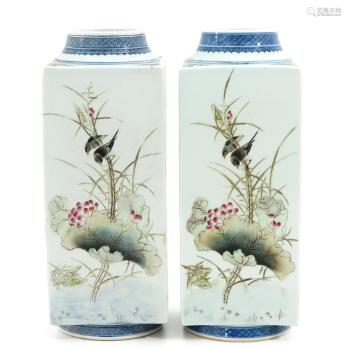 A Pair of Polychrome Square Vases