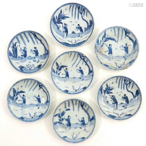 A Series of 7 Blue and White Plates