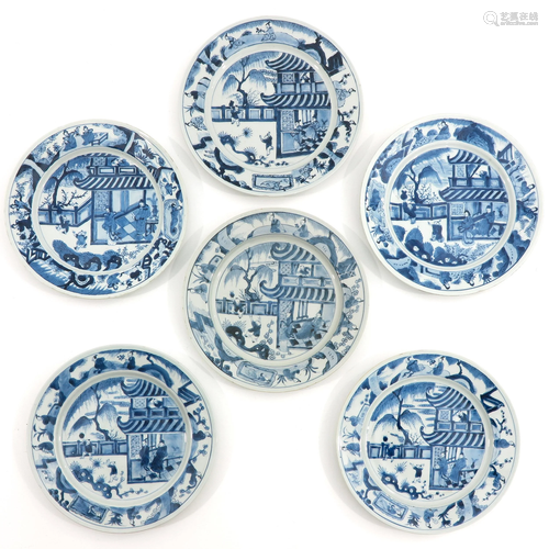 A Series of 6 Blue and White Plates