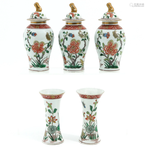 A Set of 5 Garniture Vases