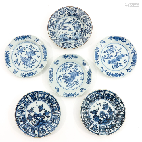 A Collection of 6 Blue and White Plates